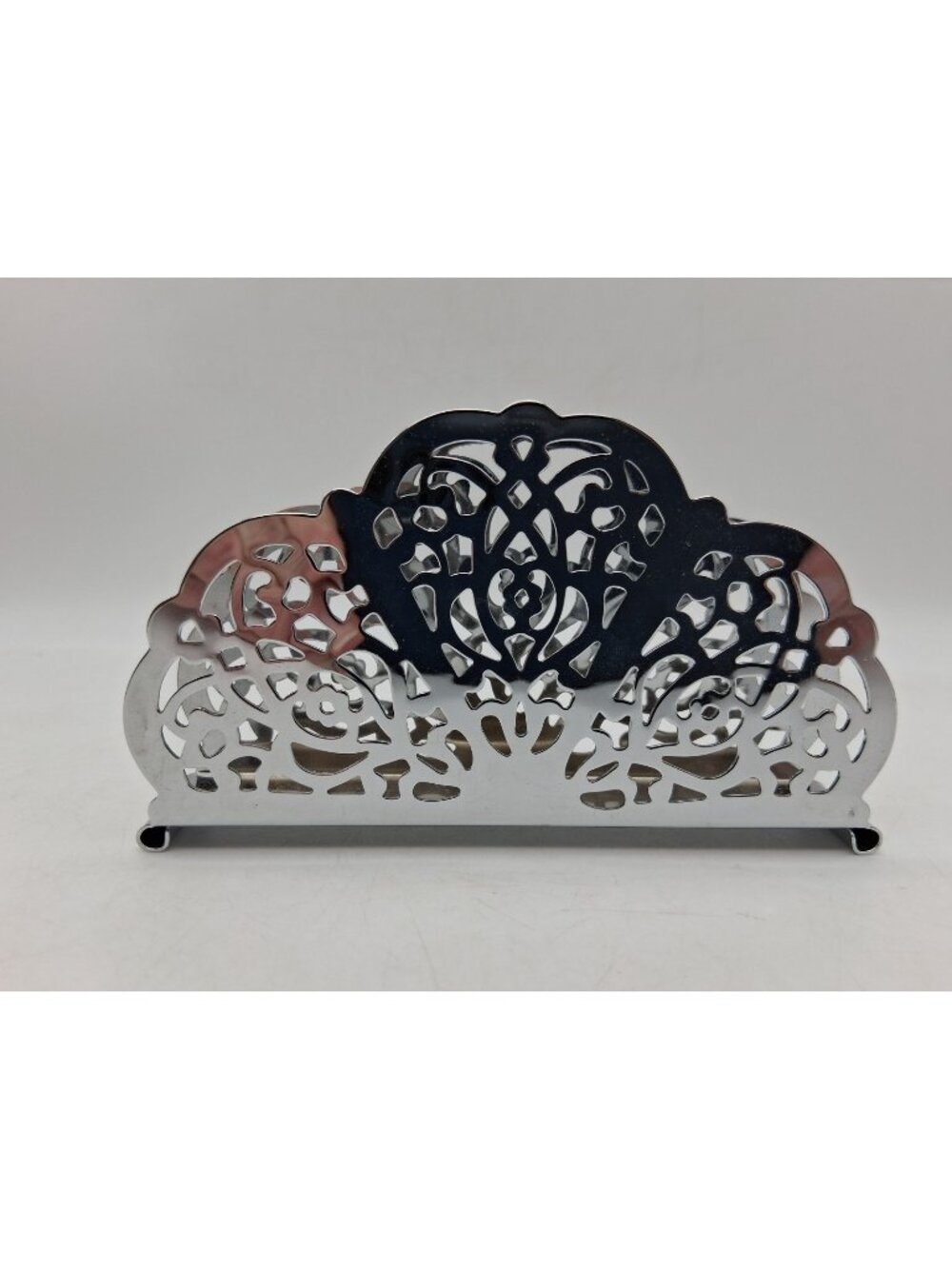 Vintage Irvin Ware USA Chrome/Silver Lace Filigree Napkin Holder/Letter Holder